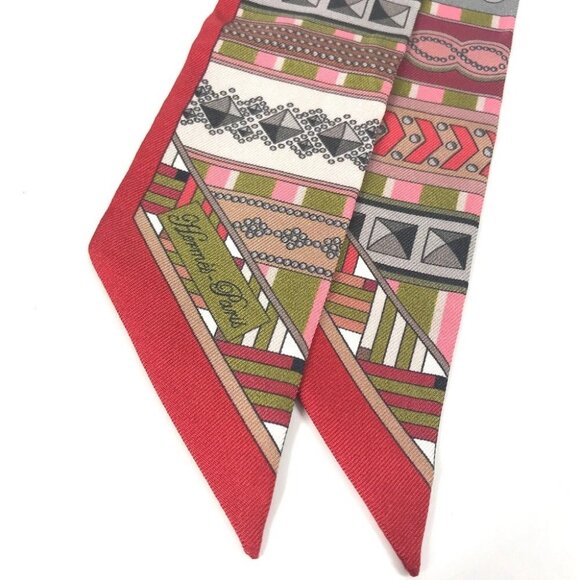 HERMES Twilly Twilly Collier de Chien Bandeau Scarf Scarf silk Red - Picture 8 of 15